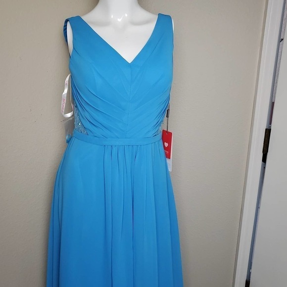 JJ's House A-line Princess V-neck Chiffon Ocean Blue Bridesmaid Party Dress New - Picture 3 of 15